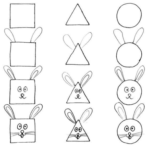 Simple drawing of three shapes of little rabbit