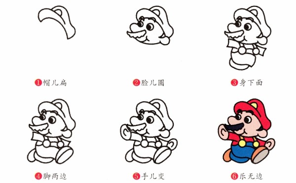 How to draw red Super Mario with simple strokes