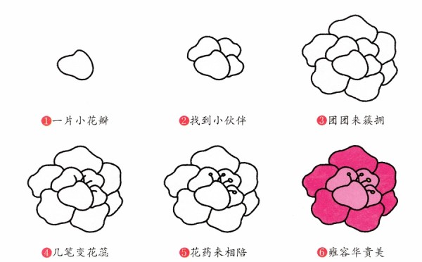 Simple drawing tutorial of bright red peonies