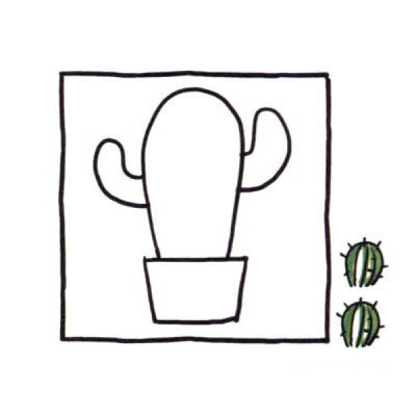 Draw a cute simple drawing of a tall and handsome cactus in four steps