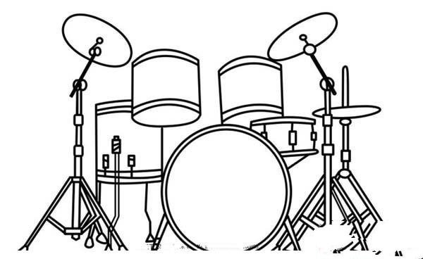 Complete picture of simple strokes of drum set, five drums and four cymbals