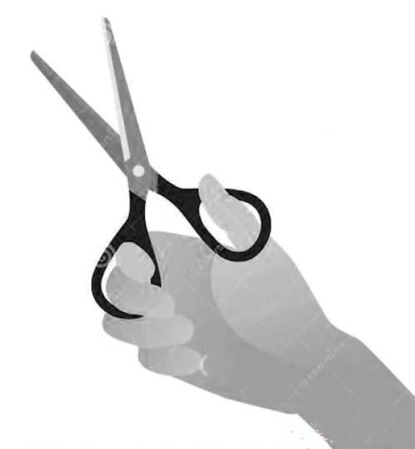 Simple drawing picture of hand holding scissors