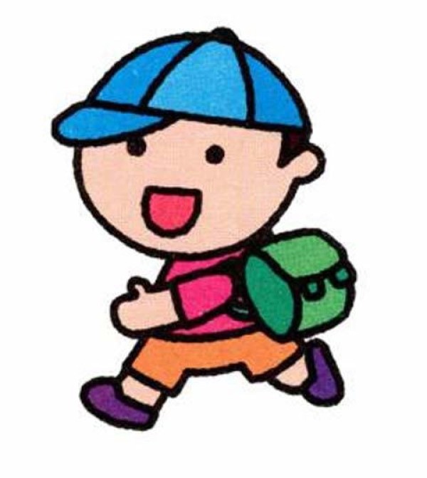 Simple drawing picture of a child carrying a school bag with color