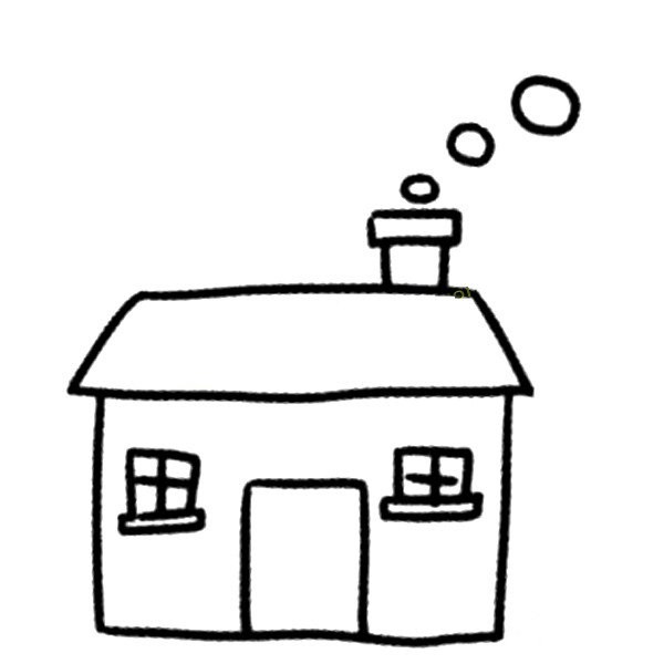 Simple drawing picture of a house with smoke curling up from the kitchen