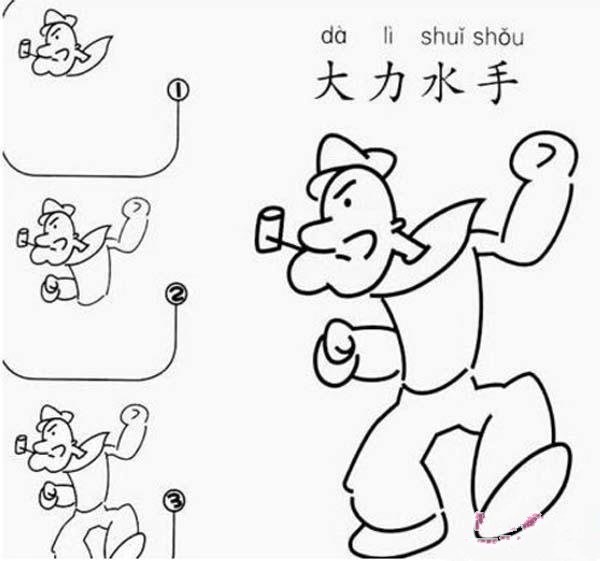 Popeyes simple drawing tutorial step by step illustration: How to draw Popeye