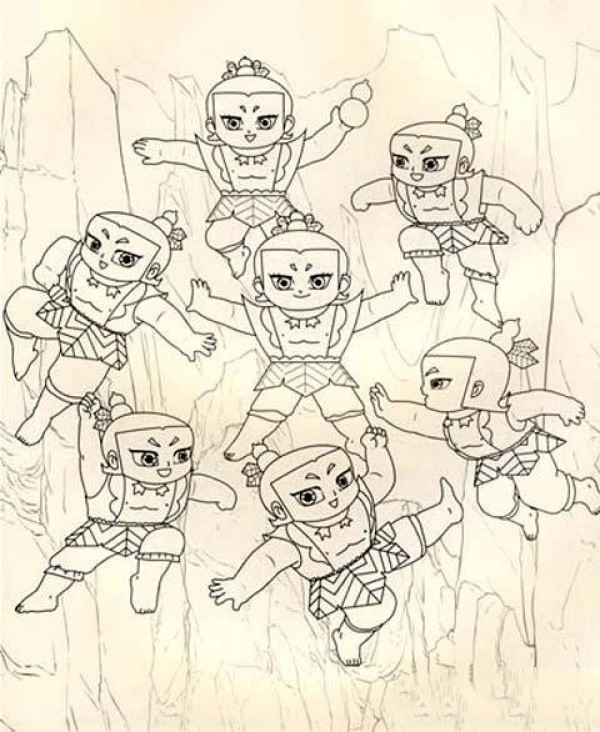 A complete collection of childrens hand-drawn simple drawings of seven brothers.