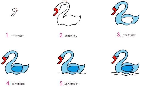 How to draw swans in simple strokes