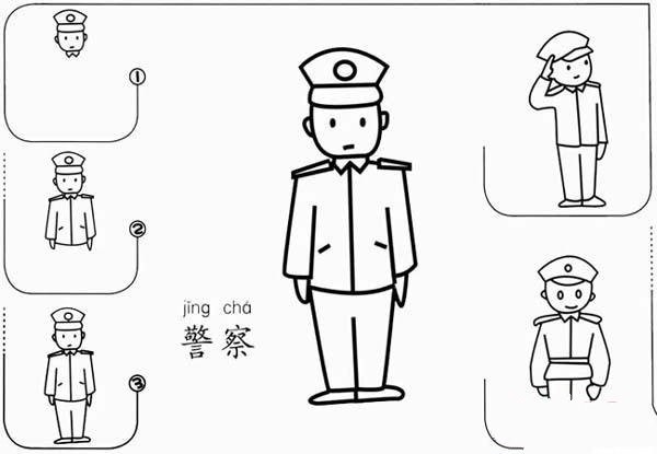 Police simple drawing tutorial with step-by-step pictures: How to draw a policeman