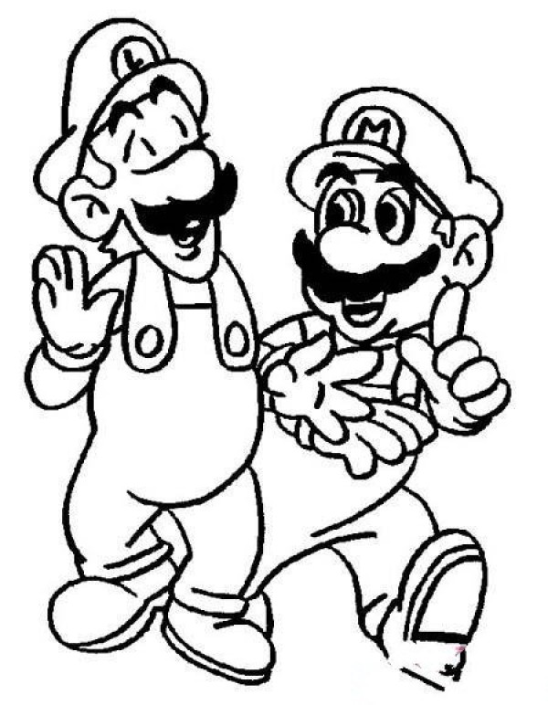 Childrens simple drawings of Super Mario and Luigi brothers