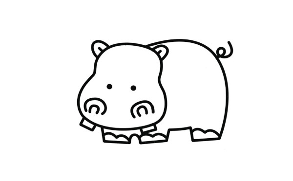 Big Mouth Hippopotamus Simple Drawing Coloring Steps