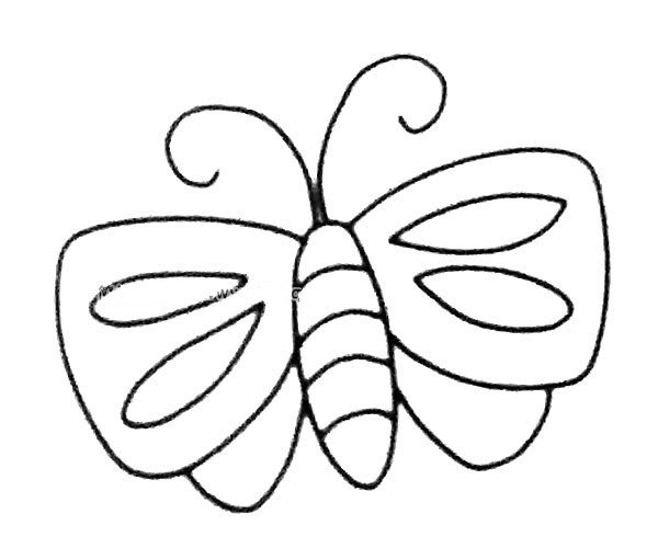 A set of simple drawing pictures of cartoon butterflies