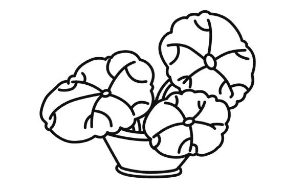 Coloring works of simple drawings of potted lotus leaves