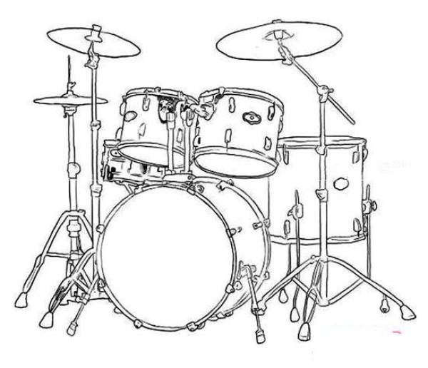 Hand-painted simple picture of a complete set of drums