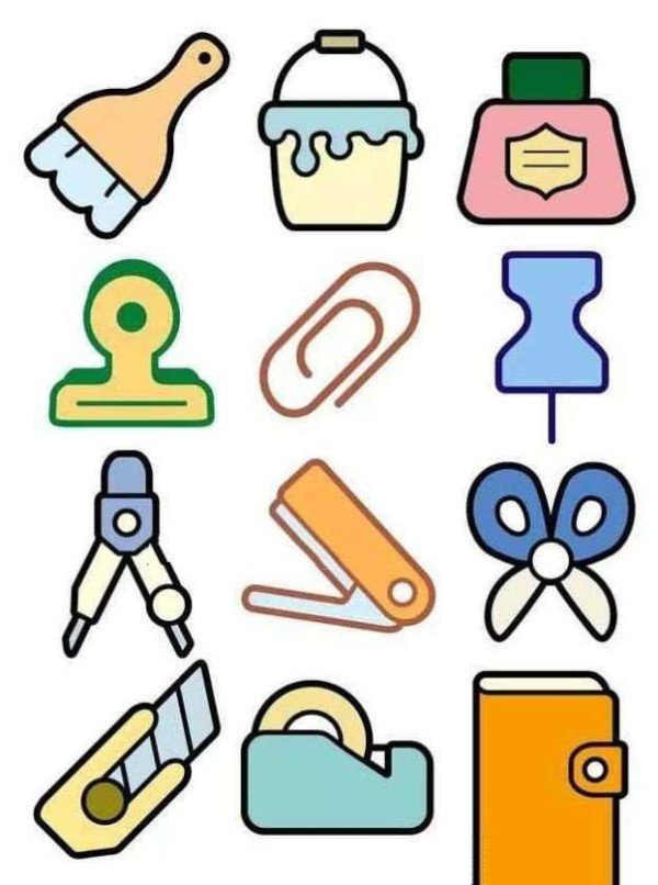 Simple drawing pictures of colorful stationery and daily necessities