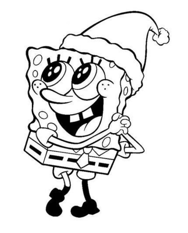 Simple drawing picture of SpongeBob wearing a Christmas hat