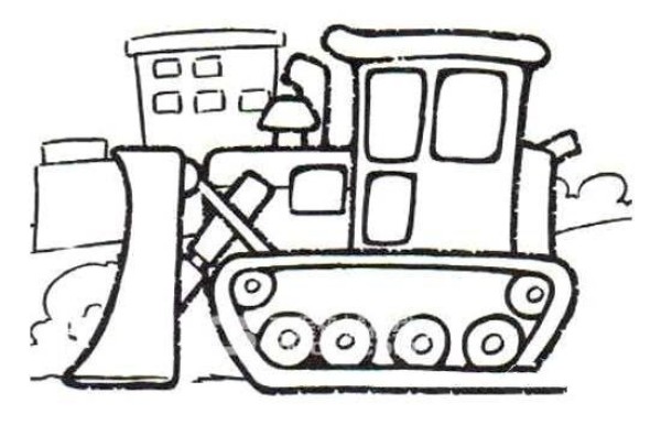 Simple drawing picture of bulldozer bulldozing scene