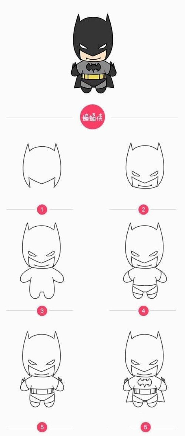 Batman simple drawing tutorial with step-by-step pictures: How to draw Batman