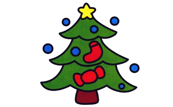 Cartoon Christmas tree simple drawing coloring method