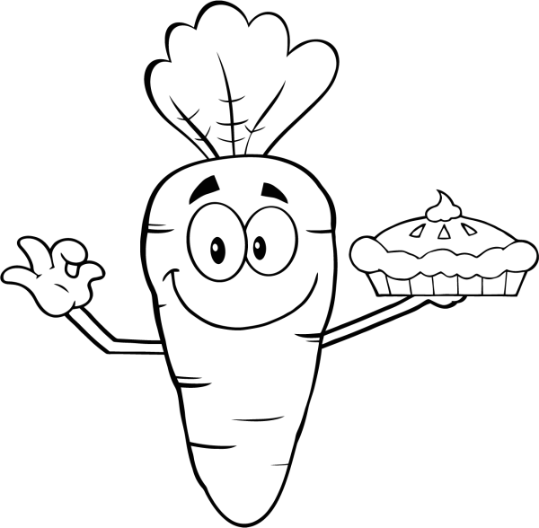 Cartoon carrot holding a pie