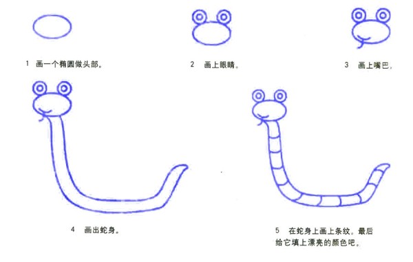 Step by step drawing of a cobra sticking out its tongue