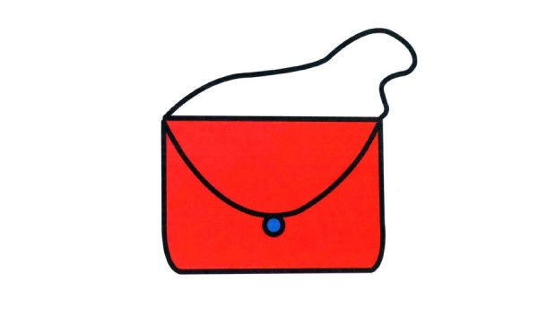 Simple drawing and coloring work of red crossbody bag