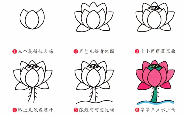 How to draw lotus in simple strokes for children