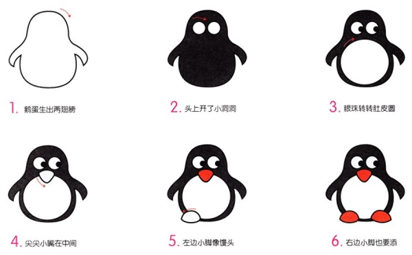 How to draw cartoon little penguin in simple strokes