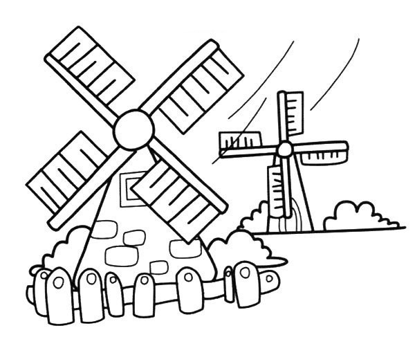 Simple drawing picture of beautiful windmill house