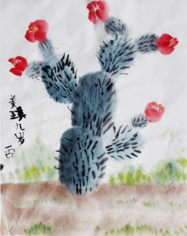 Flowering cactus Chinese painting