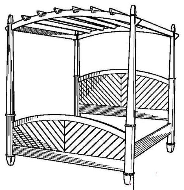 Complete picture of simple strokes of ancient wooden bed