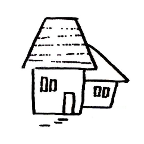 Simple drawing of rural thatched house