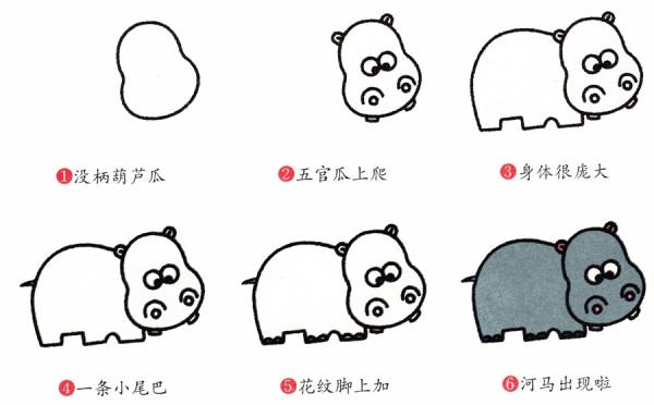 Cute hippopotamus simple drawing tutorial sharing