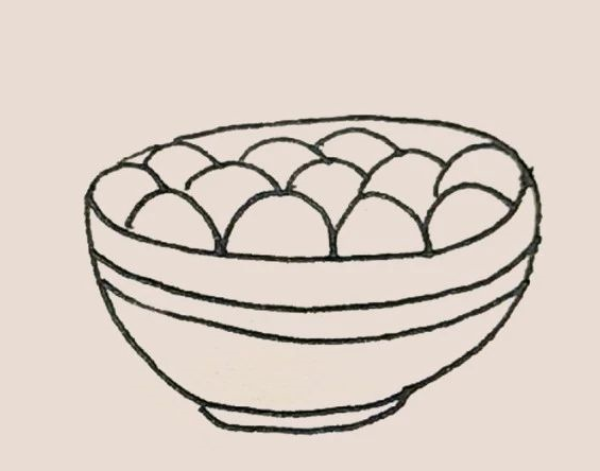 Simple strokes of a bowl of glutinous rice balls