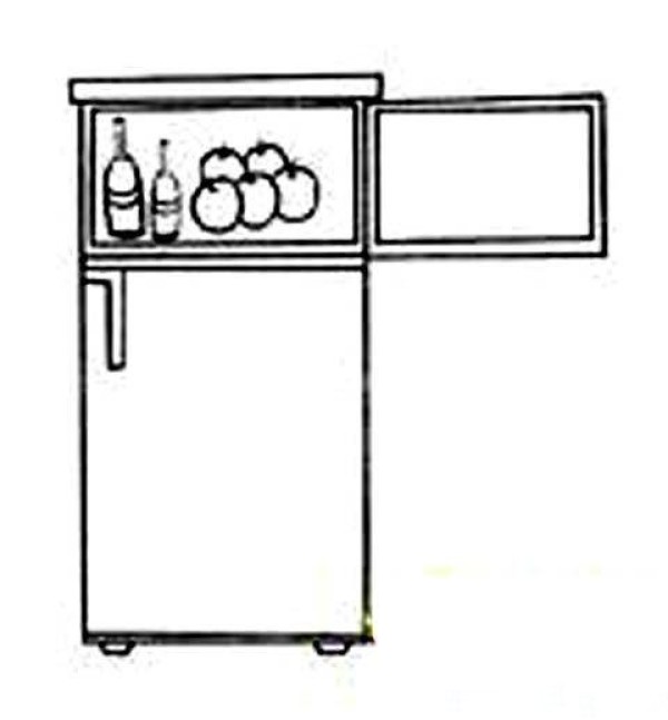 Simple drawing picture of refrigerator with open door