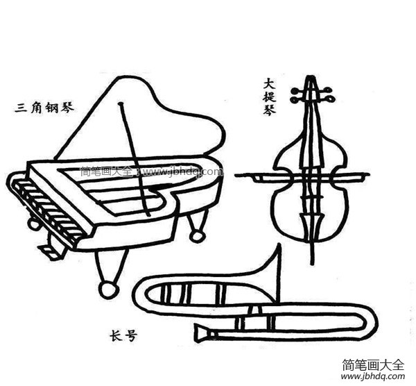 Collection of simple drawings of musical instruments