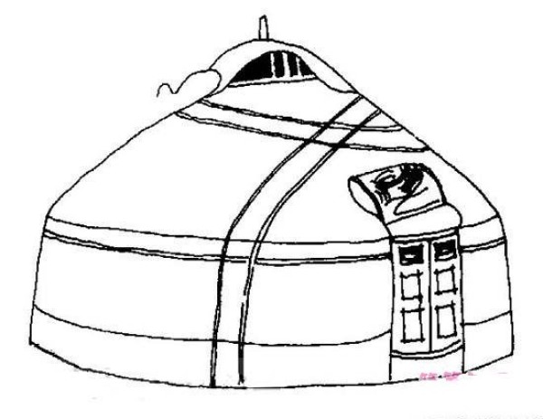 Childrens hand-painted yurt simple drawing picture