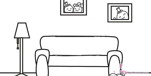 A complete collection of simple drawing pictures of table lamp next to the sofa