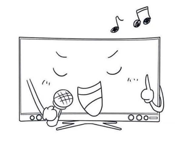 Simple drawing picture of cute cartoon TV set for children: TV singing karaoke