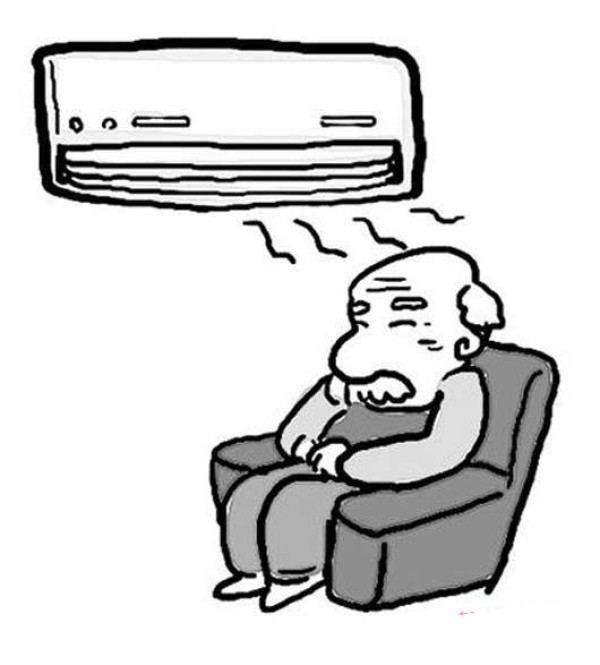 Simple drawing picture of old man blowing the air conditioner