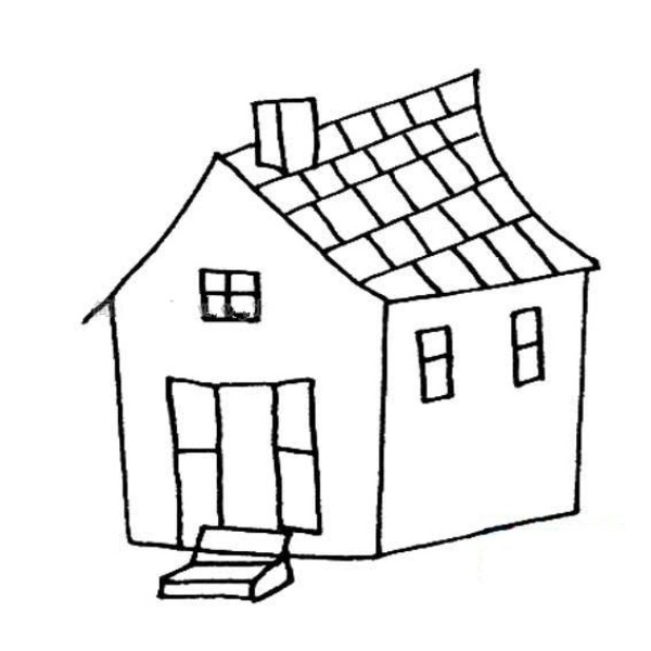 Simple drawing pictures of tile-roofed houses