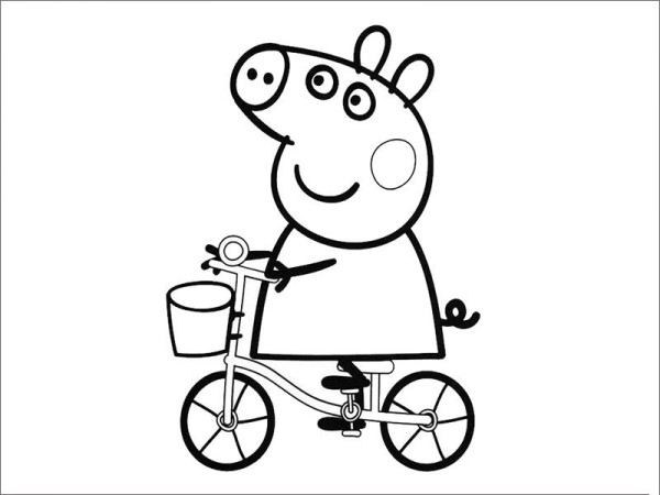 Peppa Pig riding a bicycle simple drawing