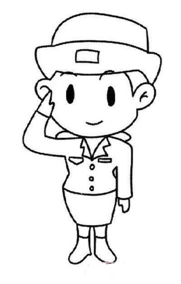 Simple drawing picture of saluting police aunt