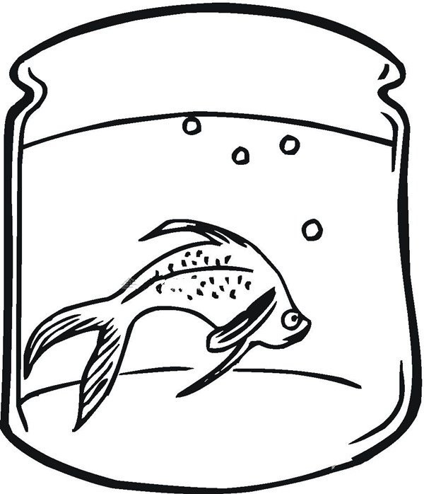 Simple drawing of goldfish in fish tank