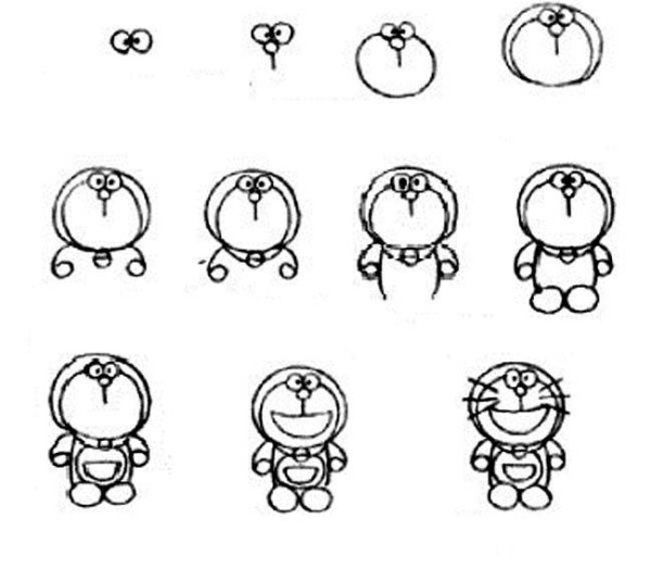 Doraemon simple drawing tutorial step by step pictures: How to draw Doraemon