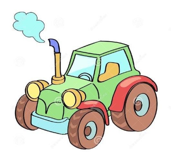 Childrens simple drawings of colorful tractors