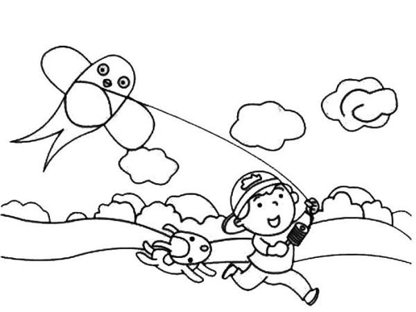 Simple drawing of little boy flying a kite