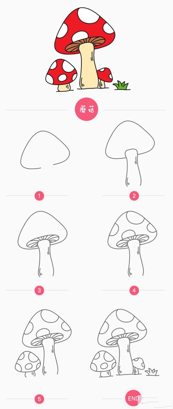 How to draw small mushrooms in simple strokes