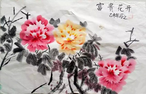 Excellent works of peony traditional Chinese painting: Wealthy Flowers Blooming