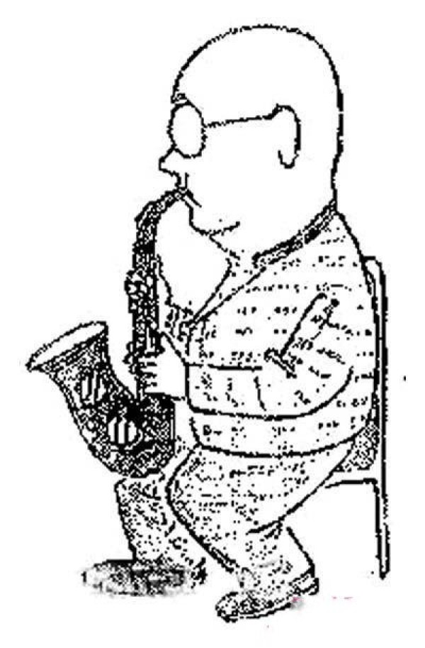 Simple drawing picture of old man playing saxophone