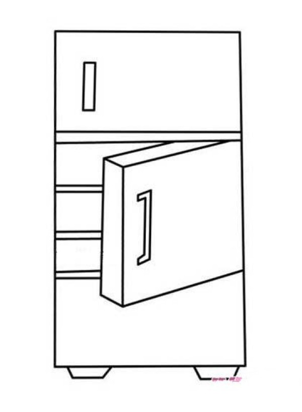 Simple drawing picture of childrens three-door refrigerator